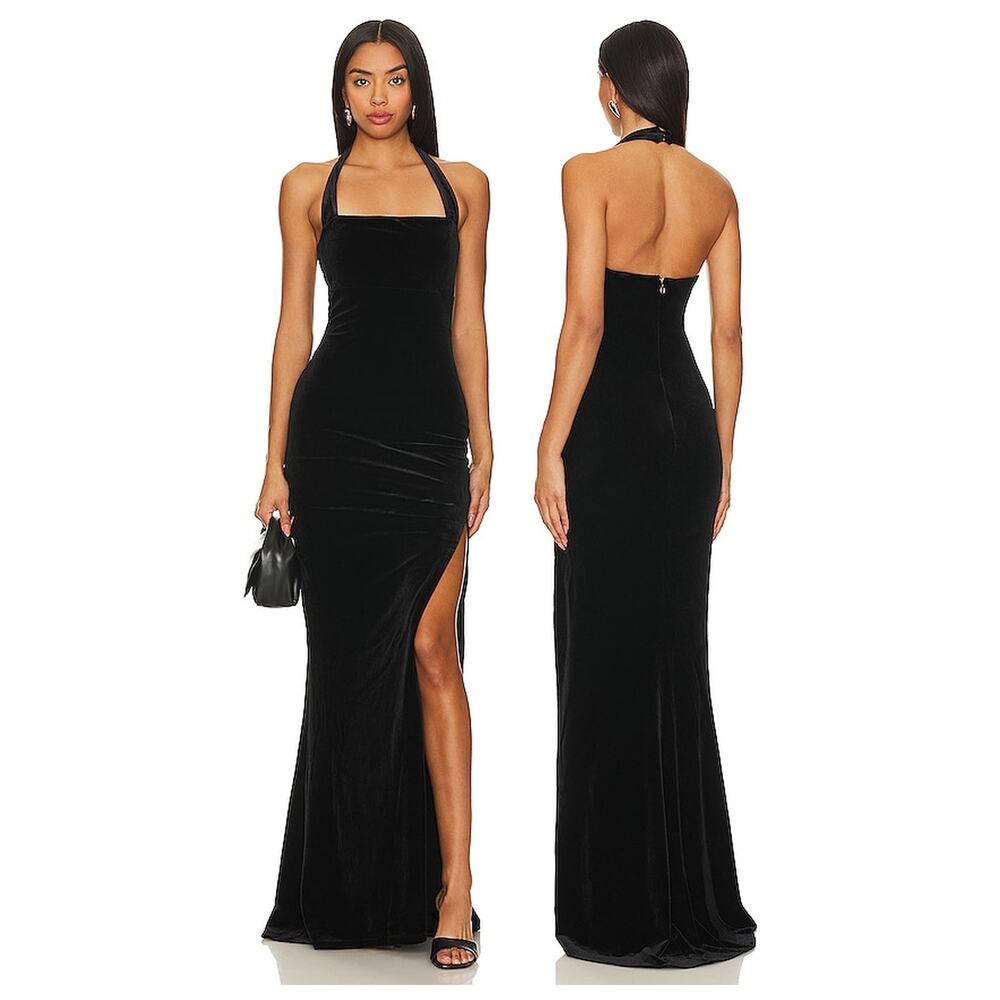 Nookie Vera Velvet Gown Halter Formal Party Wedding Guest Evening Prom Fall S
